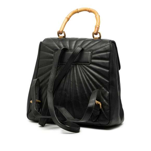 GUCCI Black Leather Bamboo Backpack - Picture 2 of 6